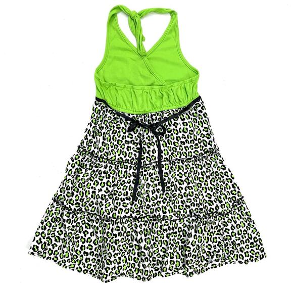 Lime Green Animal Print Halter Dress - Picture 2 of 8